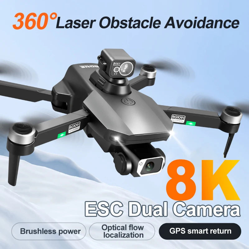 Professional RG109 MAX 25min Drone GPS 8K HD Camera 360° Obstacle Avoidance Brushless 5G WiFi Mini Quadcopter RC Airplane 1200m