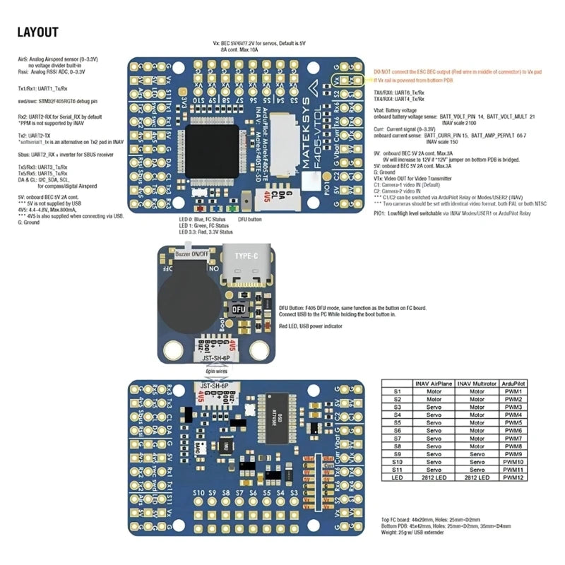 MATEKSYS Matek System F405-VTOL Flight Controllers Build-in OSD Support 2-6S