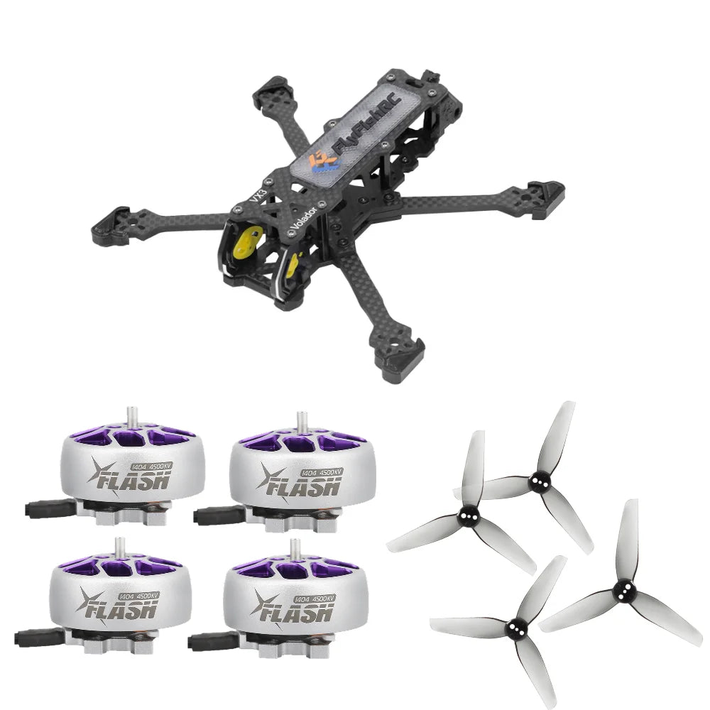 Volador VX3 Frame Kit  Flash 1404 4500KV FPV Brushless motor HQ Durable Prop T3X1.5X3 Grey (2CW+2CCW) Bundle Kit