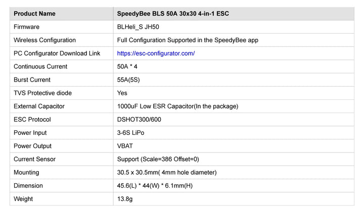 SpeedyBee F405 V3 30x30 Flight control + 50A BLS 4 in 1 ESC Fortinet