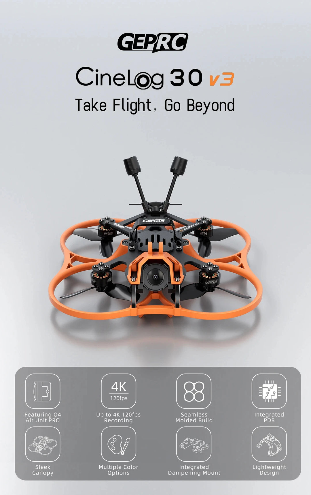 GEPRC Cinelog30 V3 RC Freestyle Drone O4 Pro Air Unit /WTFPV SPEEDX2 1404 3850KV TAKER F722 45A 32Bit AIO 16MB FPV Quadcopter