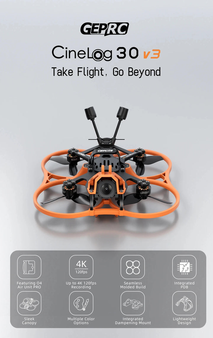 GEPRC Cinelog30 V3 RC Freestyle Drone O4 Pro Air Unit /WTFPV SPEEDX2 1404 3850KV TAKER F722 45A 32Bit AIO 16MB FPV Quadcopter