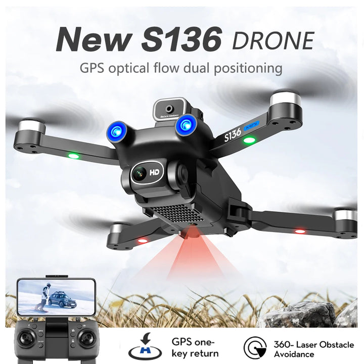 S136 Drone WIFI GPS Optical flow localization Brushless Motor 4K HD Dual Camera 360° Laser Obstacle Avoidance RC Quadcopter Toys