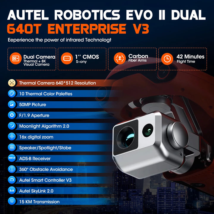 Autel EVO II Dual 640T V3 Thermal Drone - 640x512 Imaging
