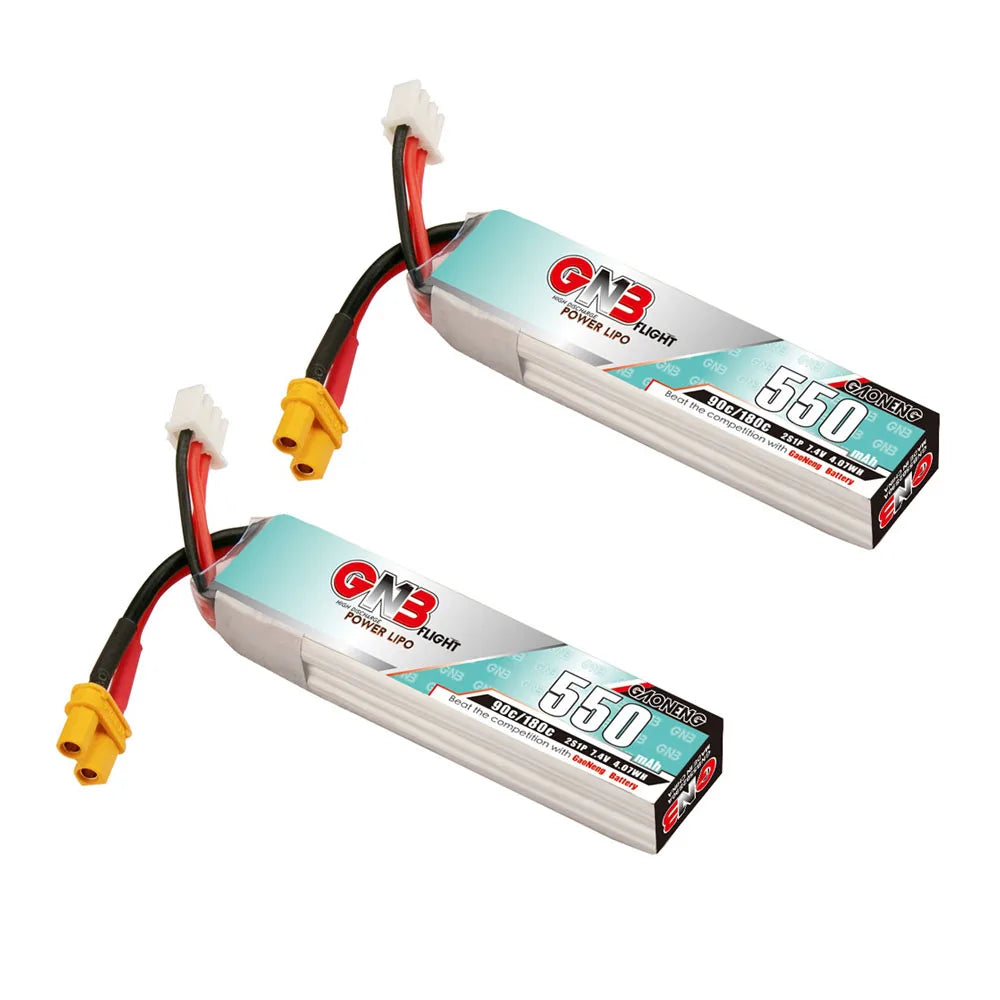 Gaoneng GNB 550mAh 2S 7.4V 90C Slender LiPo Battery XT30 — 1-6 Pack for Micro FPV