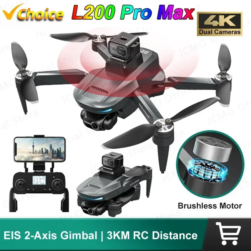 L200 PRO MAX Drone: 4K HD Camera, 2-Axis Gimbal, 360° Obstacle Avoidance, GPS, 5G Wi-Fi, Brushless Motor, 25-Min Flight Time, FPV Quadcopter