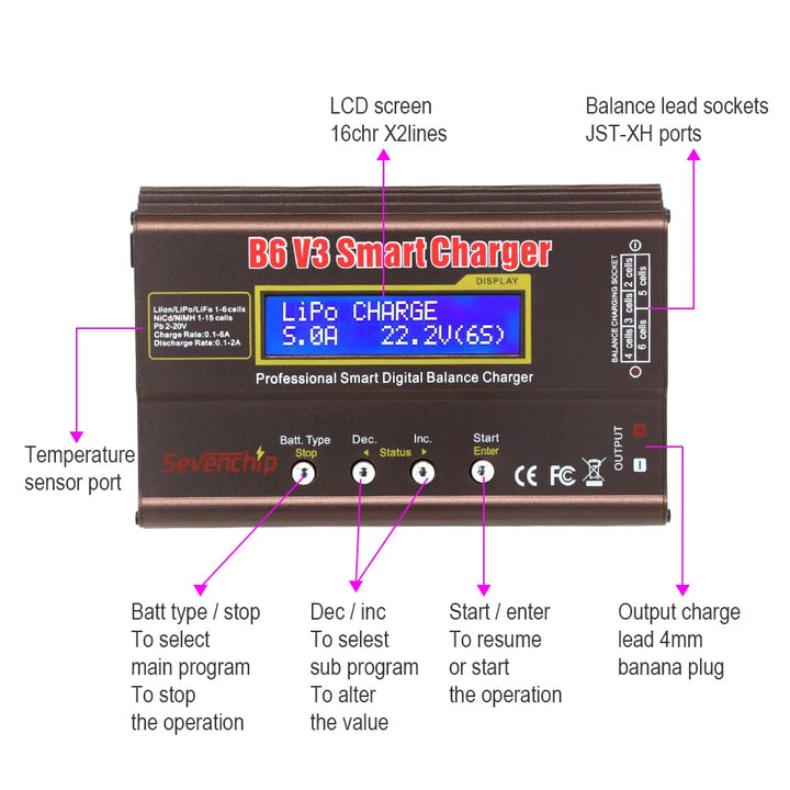 iMAX B6 V3 80W 6A Battery Charger LiHv Lipo NiMh Li-ion Ni-Cd Digital RC Charger Lipro Balance Charger Discharger 12V 5A Adapter