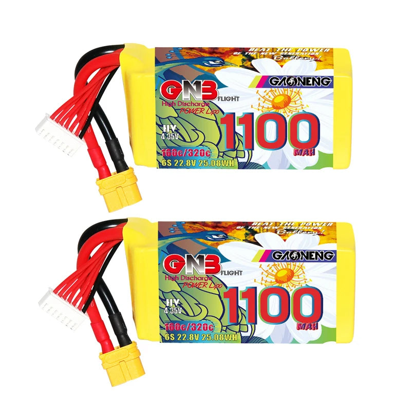 GNB 2S/3S/4S/6S/8S 160C LiPo Battery 2-Pack - 650/880/1100/1300/1400/1530/1630mAh XT60 FPV Racing Drone