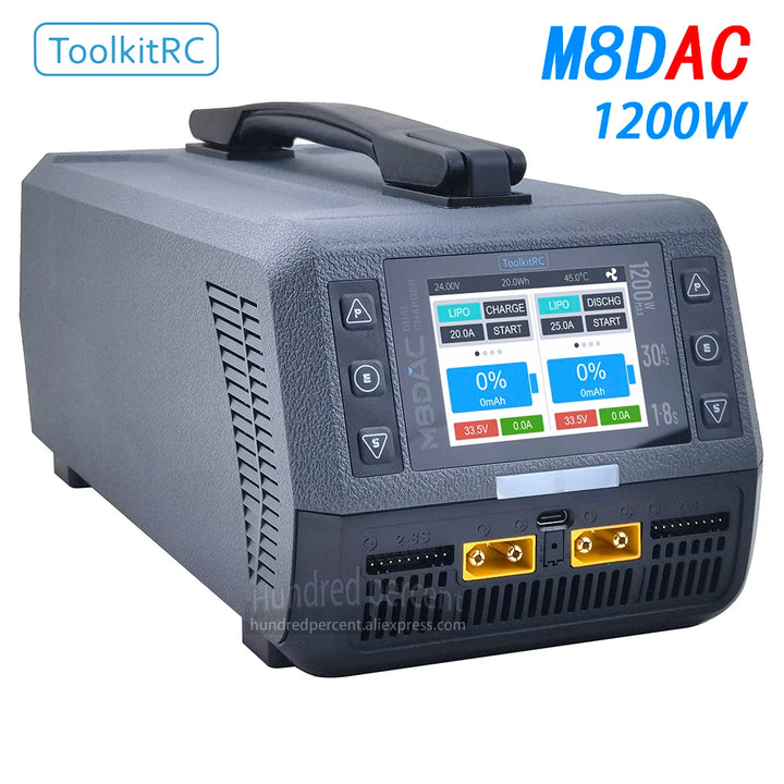 ToolkitRC M8DAC Dual-Channel Battery Charger - 1-8S 1200W AC 50A/30A IPS Display Smart Charger for LiPo RC Batteries