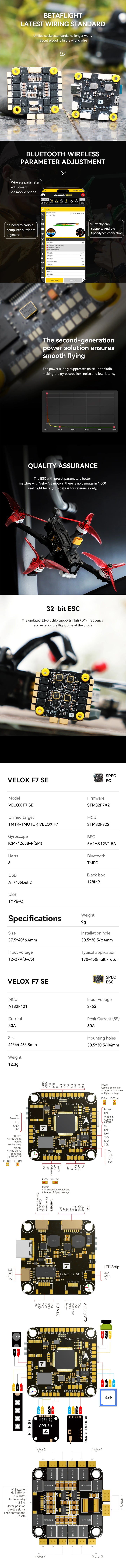 T-MOTOR F7 Stack-Velox CINE F7 FC+V50A SE 4-in-1 ESC MCU: STM32F722