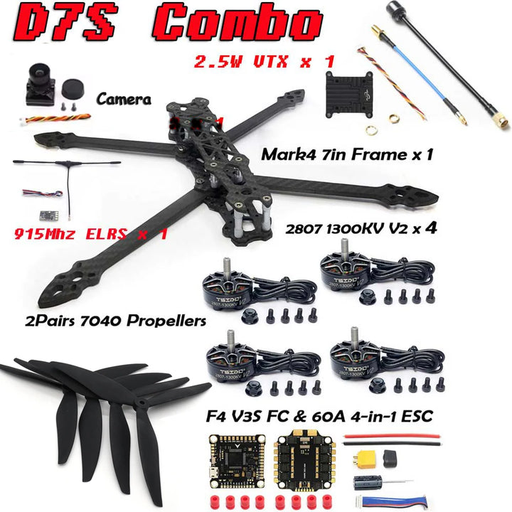 MARK4 7" Long Range FPV Frame Kit 2807 Motor F405 FC 60A ESC