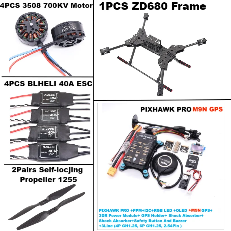 New ZD680 PRO M8N/M9N/M10 Full Carbon Fiber Hexa-Rotor Foldable Arm Hexacopter Frame Kit PIXHAWK with Unflodable Landing Gear