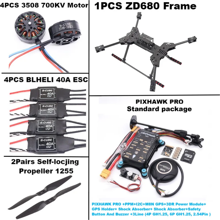 New ZD680 PRO M8N/M9N/M10 Full Carbon Fiber Hexa-Rotor Foldable Arm Hexacopter Frame Kit PIXHAWK with Unflodable Landing Gear