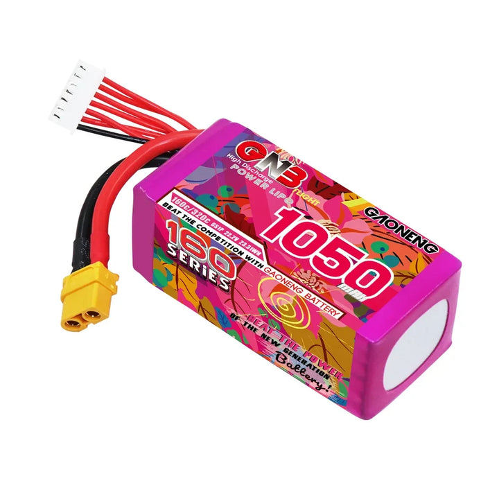 Gaoneng GNB 160C LiPo Battery XT60 — 4S & 6S, 1050-1730mAh for 3-6" FPV Drones
