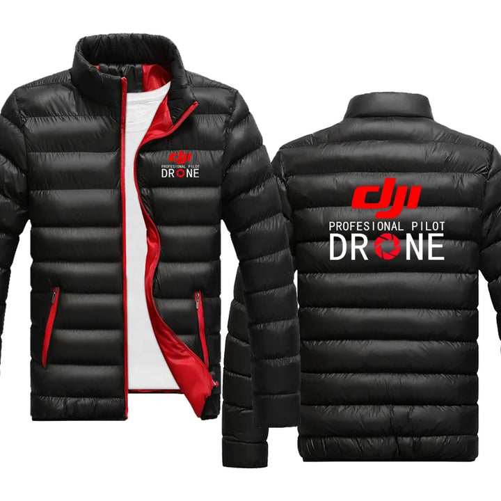 Men's Jacket DJI Drone Pilot Logo Print Thick Mens Jacket Winter Warm Fleece Cotton Zipper Coat Clothes Large Size Male Outwear