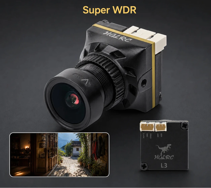 HGLRC L3 Mini Analog FPV Camera — 1800TVL, 1/2.9" CMOS, F1.0, 0.000001 Lux, Super WDR, 19×19mm, 5–40V, PAL/NTSC