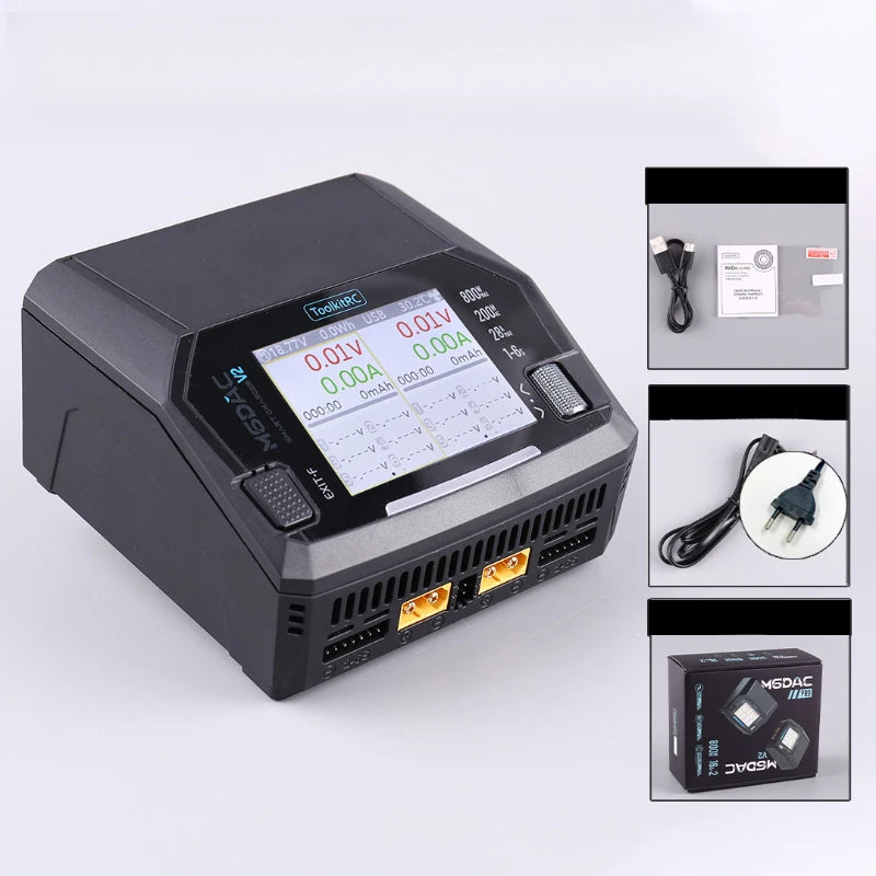 ToolkitRC M6DAC V2 Dual-Channel Smart Charger — 400W/CH, 700W Sync, 16A, 1–6S LiPo/LiHV, 65W USB-C PD, AC/DC, CE/RoHS/FCC