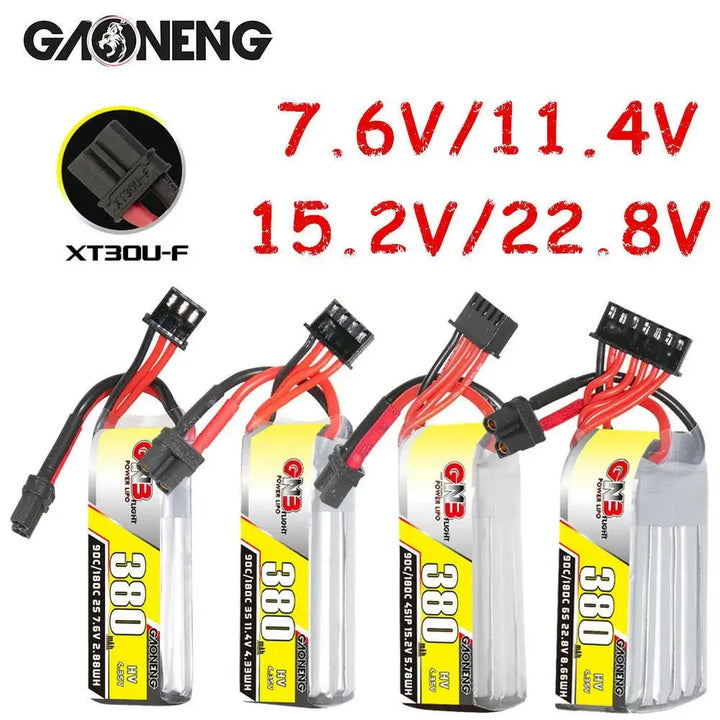 Gaoneng GNB 380mAh HV LiPo Battery 90C/180C XT30 — 2S / 3S / 4S / 6S Tiny Whoop FPV