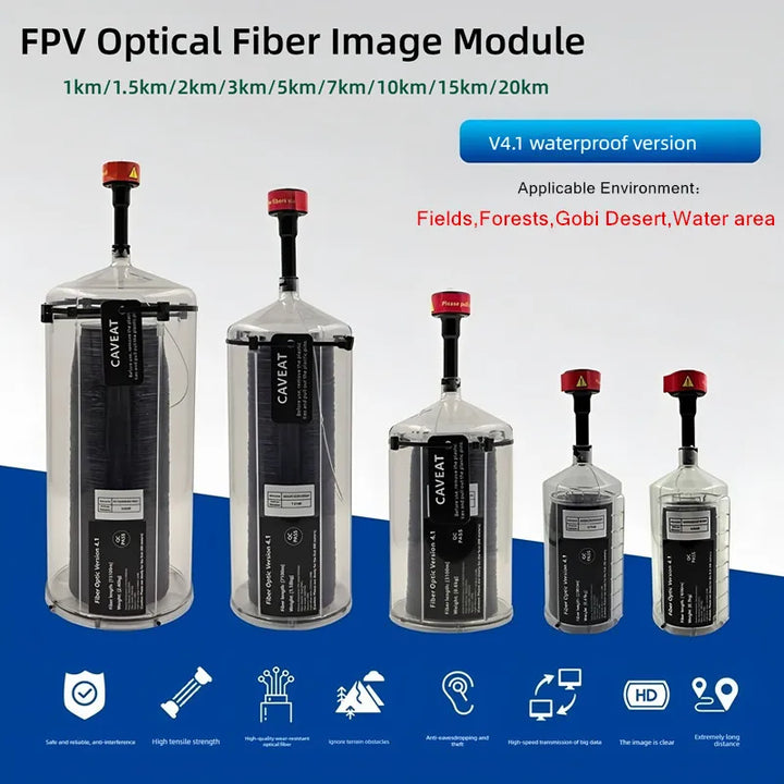 Aoft Technology FPV Fiber Optic Module v4.1 — Waterproof 0.35mm, 1–20KM Sky End, Anti-Interference UAV Video & Data Link