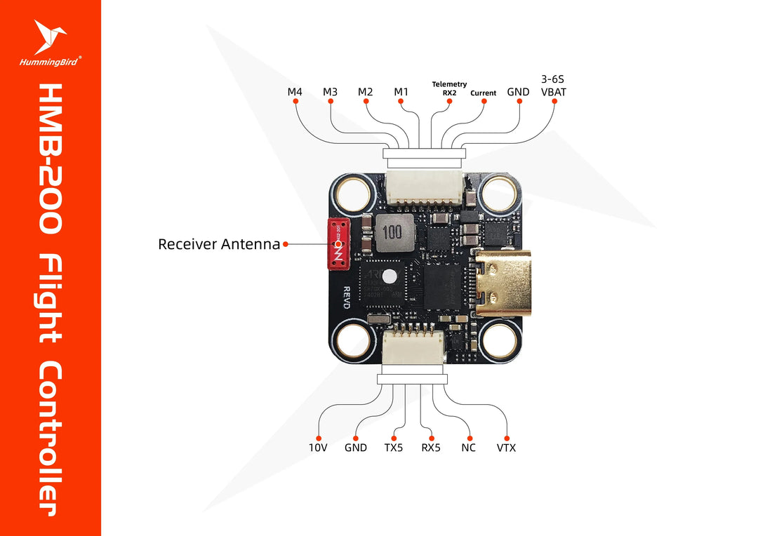 NewBeeDrone Hummingbird 200 RaceSpec Stack 20x20mm/200 RaceSpec FC AT32F435 Built-in ELRS 2.4GHz/ 200 ESC RaceSpec 80A AM32 3-6S