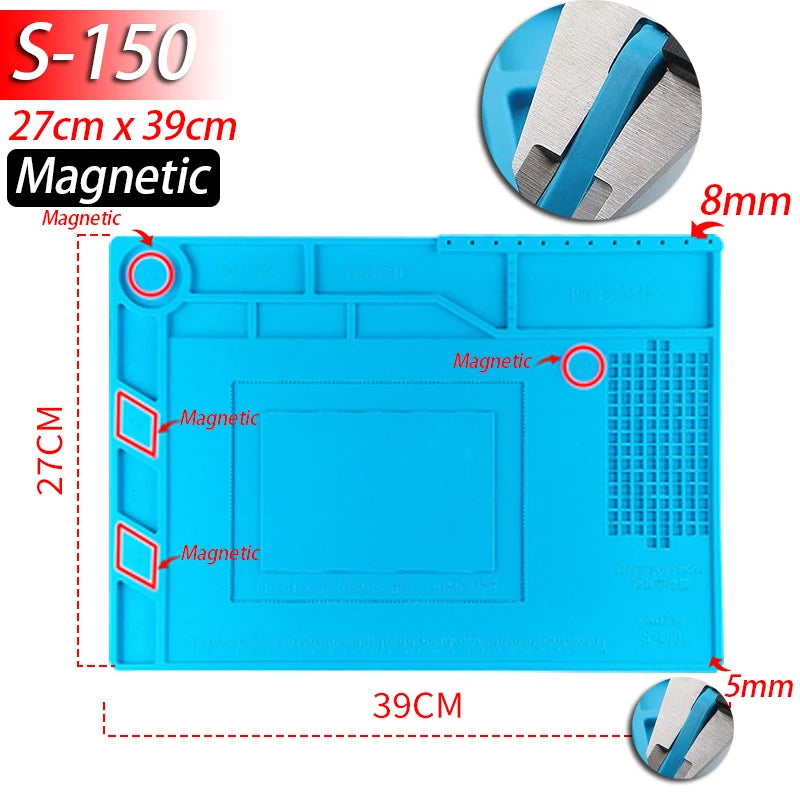 Heat Resistant Soldering Mat - 932°F Silicone Work Mat with Anti-Static & Magnetic Features