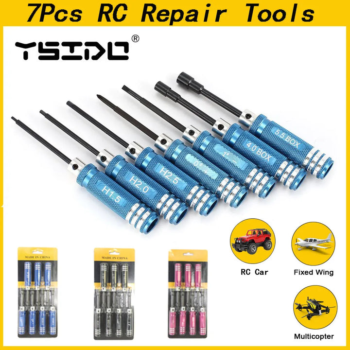 YSIDO 7Pcs 1.5 2.0 2.5mm Hex Screwdriver Tools Nut Wrench Kit for Wltoys Traxxas Axial RC Helicopter Car Aircraft FPV Drone