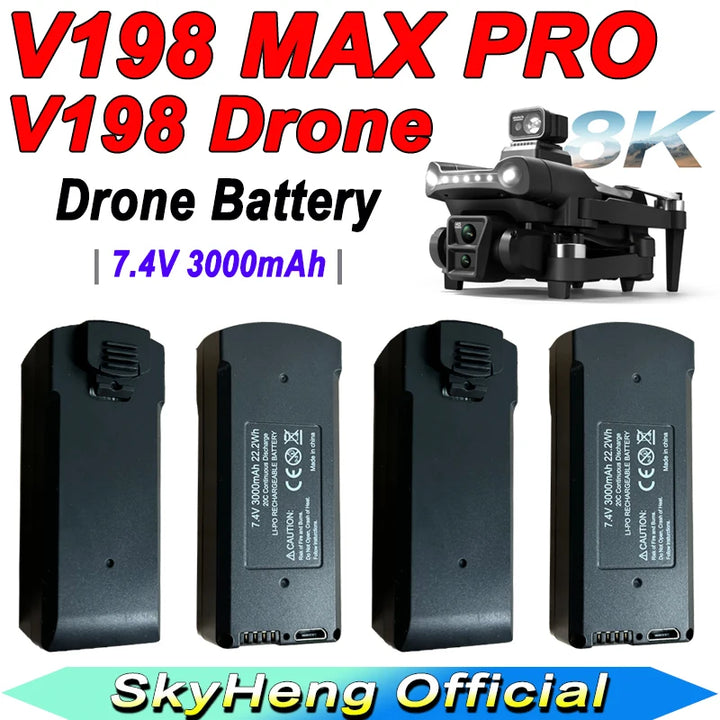 Original 7.4V 3000mAh V198 MAX PRO 8K Drone Battery For V198 GPS RC Quadcopter Spare Battery Accessories Parts