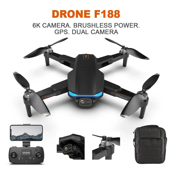 F188 Drone with 5G Wifi GPS Brushless Motor 6K HD Camera Long Flying Time Remote Control Quadcopter