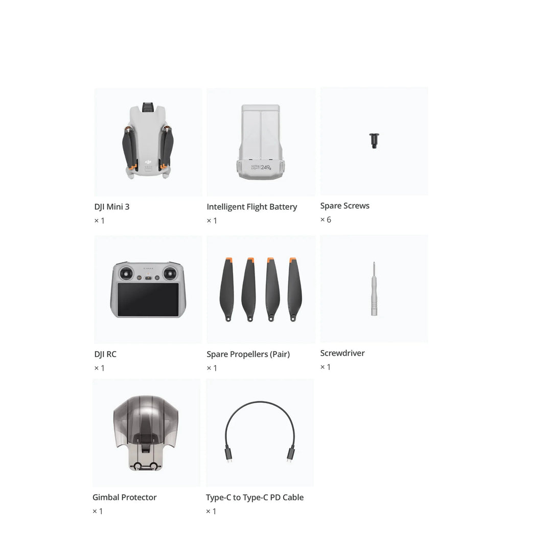 DJI Mini 3 Drone Kit — with RC Remote (Screen), 4K HDR, 1/1.3" Sensor, 3-Axis Gimbal, 248g, 10km O3, True Vertical Shooting, Brand New Unactivated