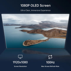 Walksnail Avatar Goggles X OLED display graphic with landscape image and resolution labels