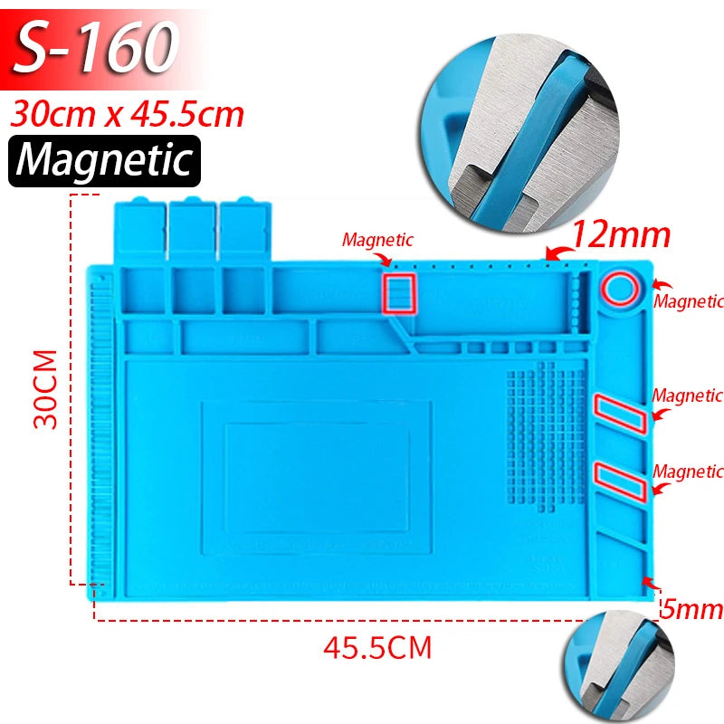 Heat Resistant Soldering Mat - 932°F Silicone Work Mat with Anti-Static & Magnetic Features