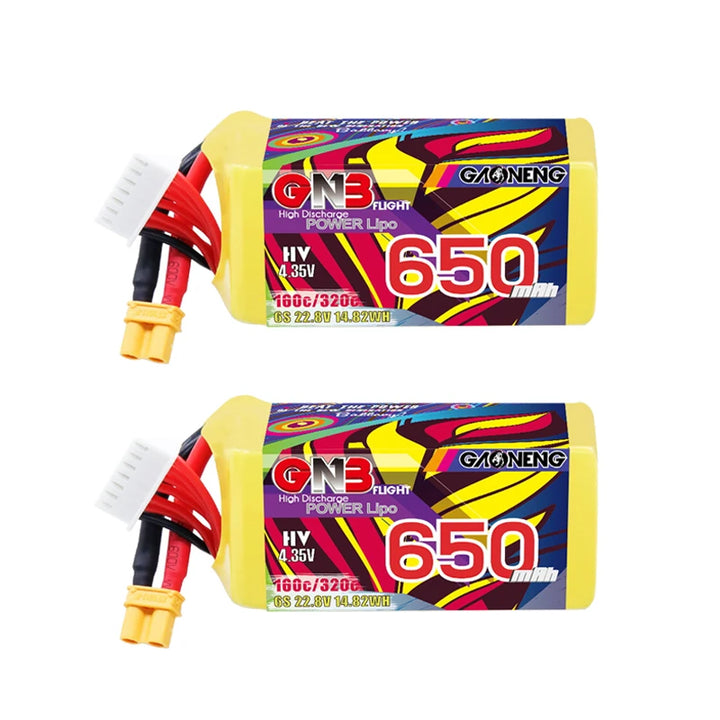 GNB 2S/3S/4S/6S/8S 160C LiPo Battery 2-Pack - 650/880/1100/1300/1400/1530/1630mAh XT60 FPV Racing Drone