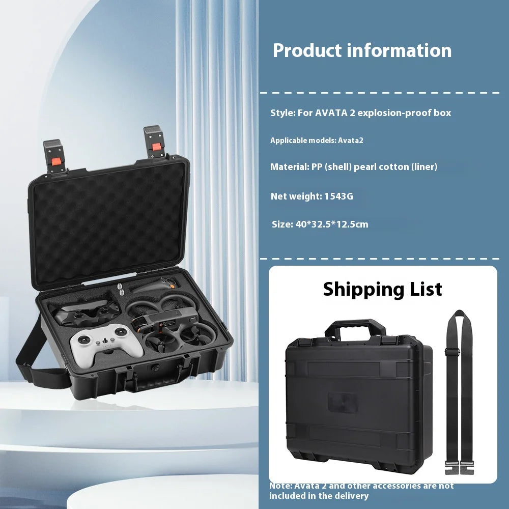 DJI AVATA2 EXPLOSION PROOF CASE - PORTABLE WATERPROOF DRONE STORAGE BAG, DURABLE PROTECTION FOR DRONE, REMOTE, BATTERIES, AND ACCESSORIES, WITH GAS BALANCE VALVE AND COMFORTABLE HANDLE