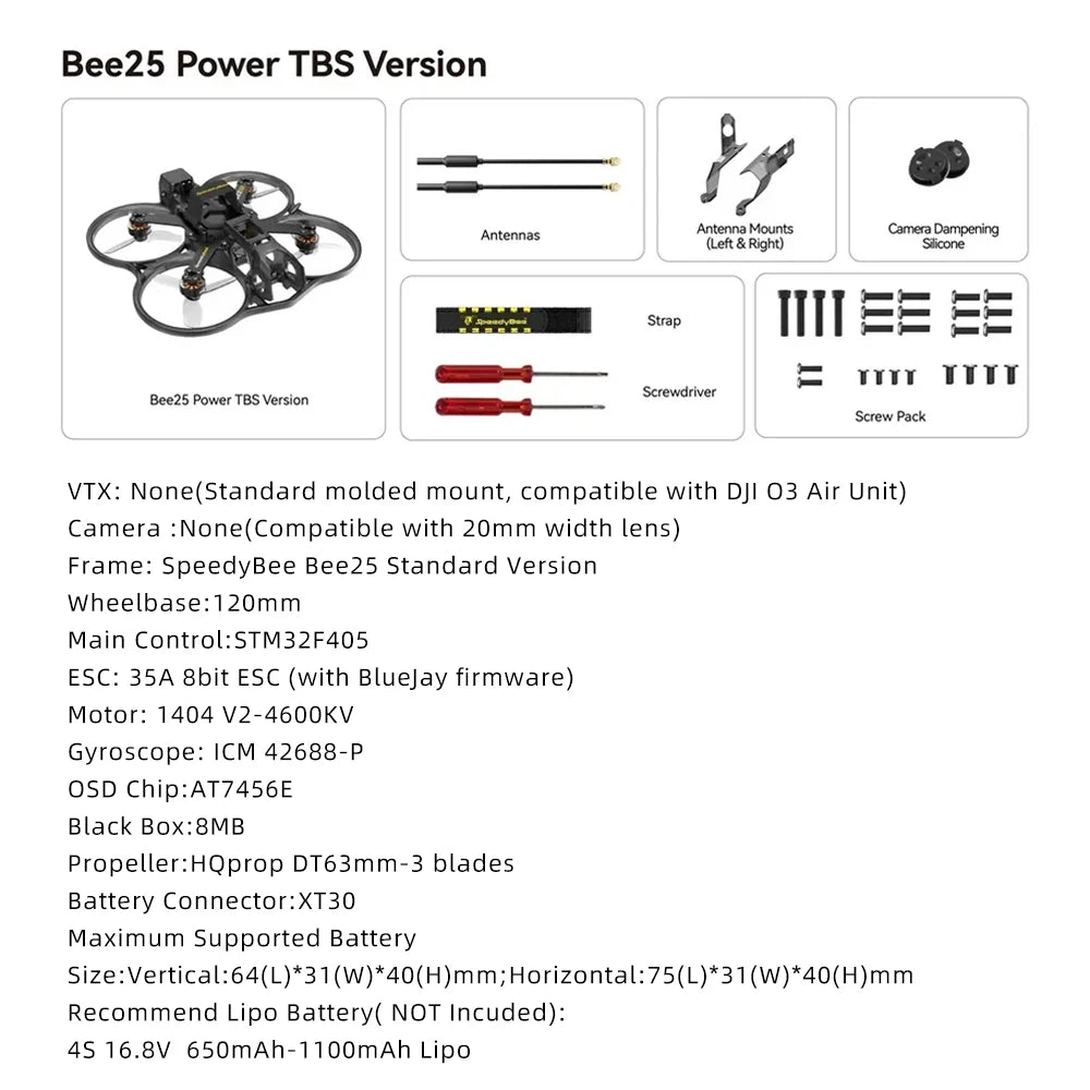 SpeedyBee Bee25 2.5inch HD FPV Drone ELRS 2.4G/PNP/TBS Nano/Aluminum Upgrade Kit For O3/Link/Vista VTX RC FPV Cinewhoop Drone