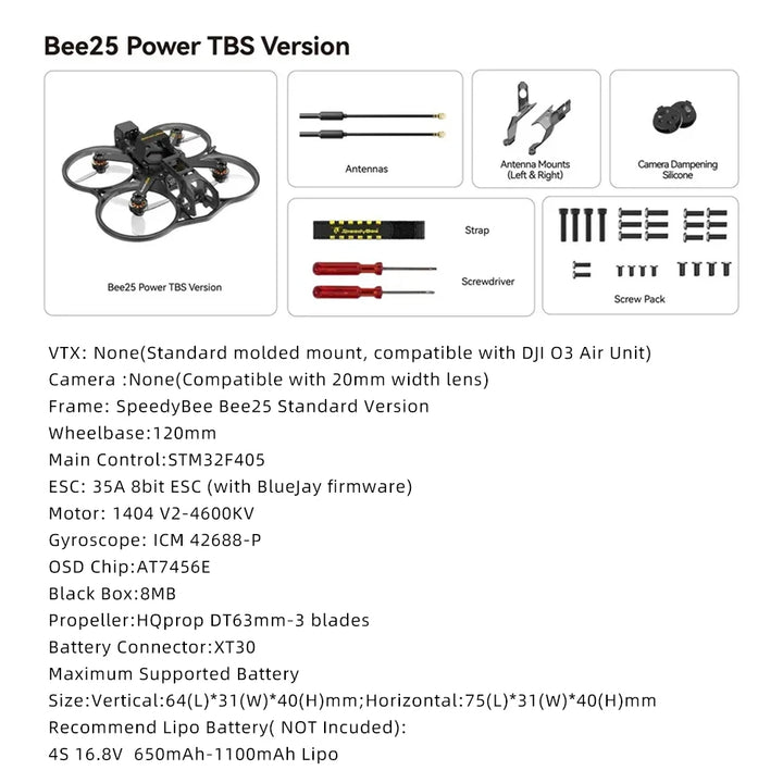 SpeedyBee Bee25 2.5inch HD FPV Drone ELRS 2.4G/PNP/TBS Nano/Aluminum Upgrade Kit For O3/Link/Vista VTX RC FPV Cinewhoop Drone