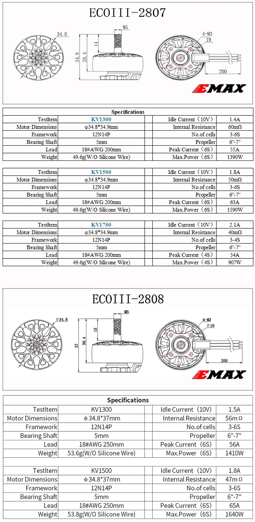 4pcs/lot Newest Emax ECOIII E3 2207 2306 2807 2808 Brushless Motor Compatible With 5inch 7inch FPV Drone