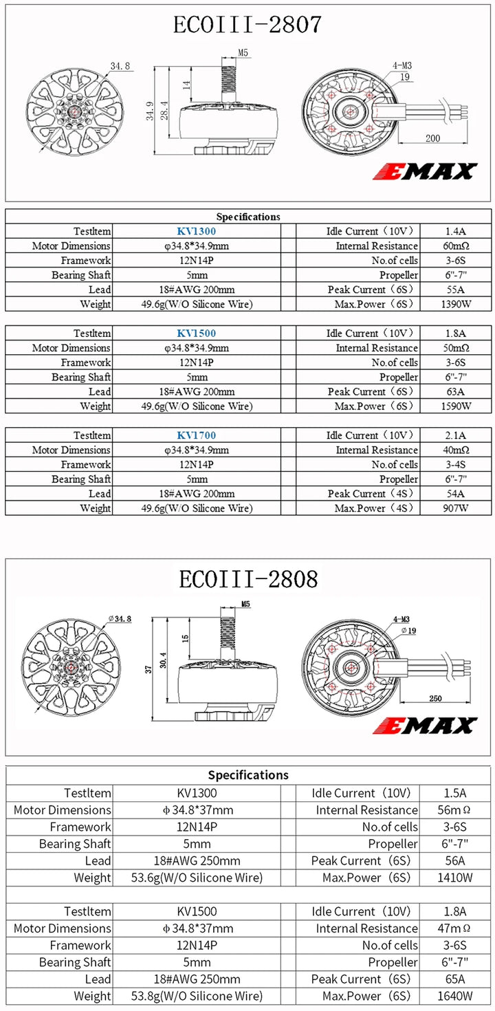 4pcs/lot Newest Emax ECOIII E3 2207 2306 2807 2808 Brushless Motor Compatible With 5inch 7inch FPV Drone