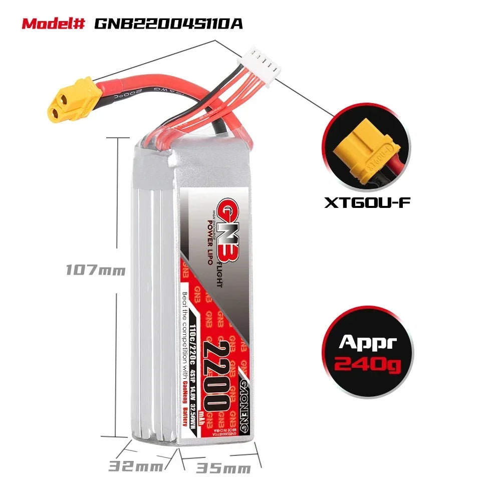 Gaoneng GNB 2200mAh 110C/220C LiPo Battery XT60 — 2S / 3S / 4S / 6S FPV Drone