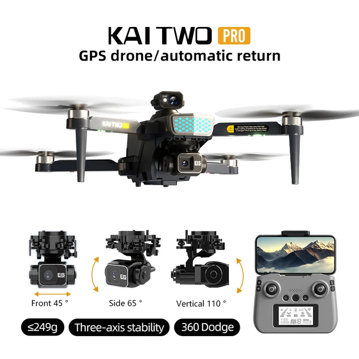 KAI2 Drone 3-Axis PTZ 4K HD Dual Camera GPS 5G WIFI RC FPV Dron Laser 360° Obstacle Avoidance Brushless Motor Quadcopter