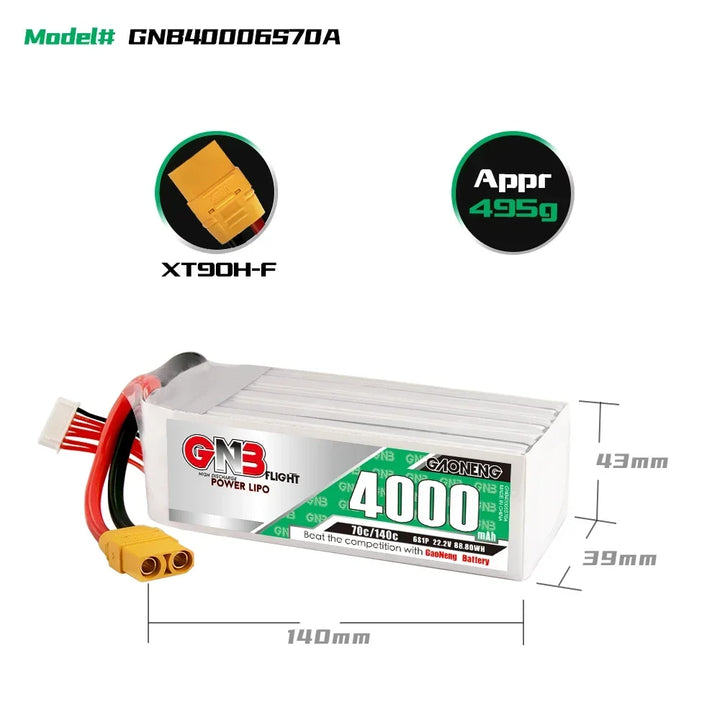 GNB 6S1P 22.2V 3500mAh/4000mAh/5500mAh/7000mAh 70C Lipo Battery With XT60/XT90 Plug For FPV Drone RC Helicopter Car UAV Parts