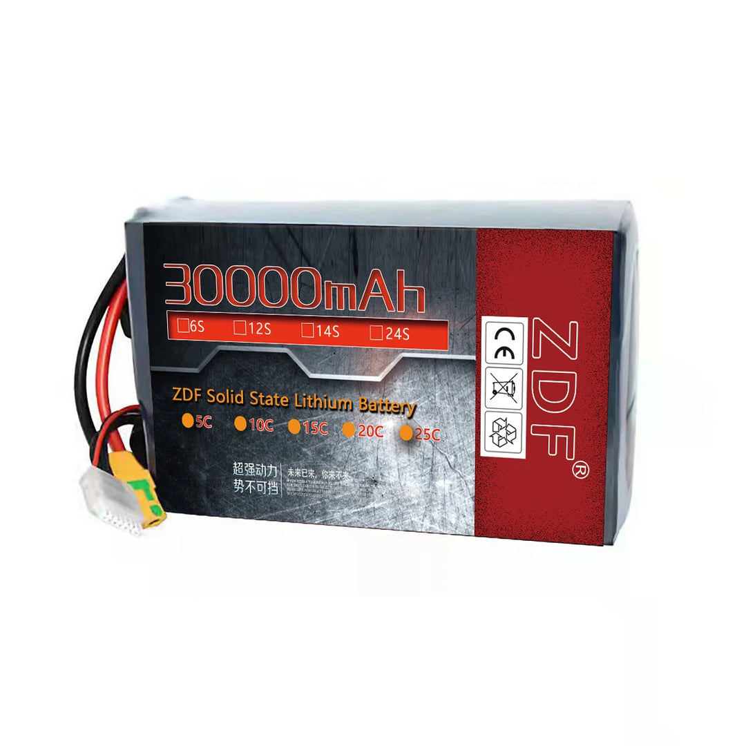 ZDF Power 30Ah Solid-State Li-Ion Battery Pack — 6S / 12S / 14S / 24S, 4C/5C, CE/RoHS/UN38.3, for VTOL, UAV & Industrial Drone