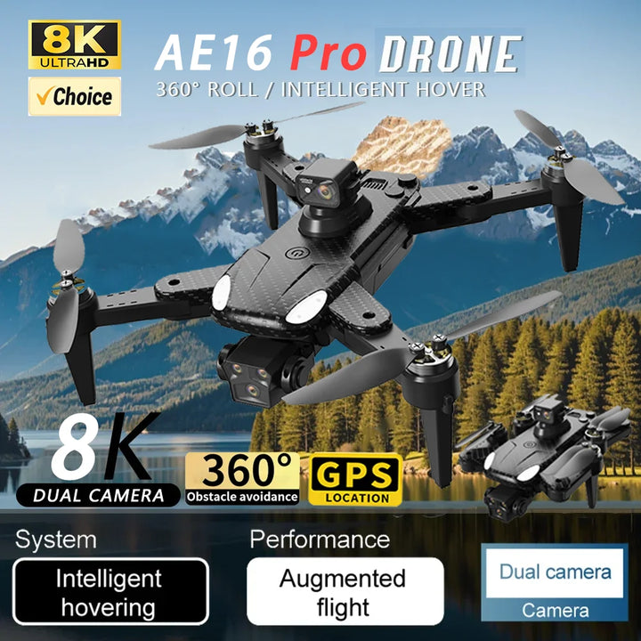 New AE16 RC Drone 8K GPS Professional HD Aerial Photography Triple-Camera WIFI Omnidirectional Obstacle Avoidance Children Toys