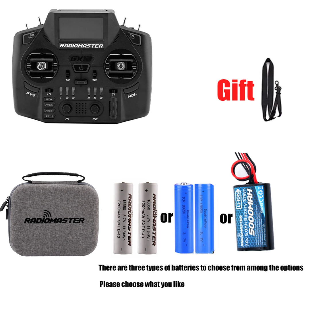 RadioMaster GX12 RC Radio Controller — Dual-Band ELRS Gemini-X, 2.4GHz/900MHz, EdgeTX, CNC Hall Gimbals, FCC