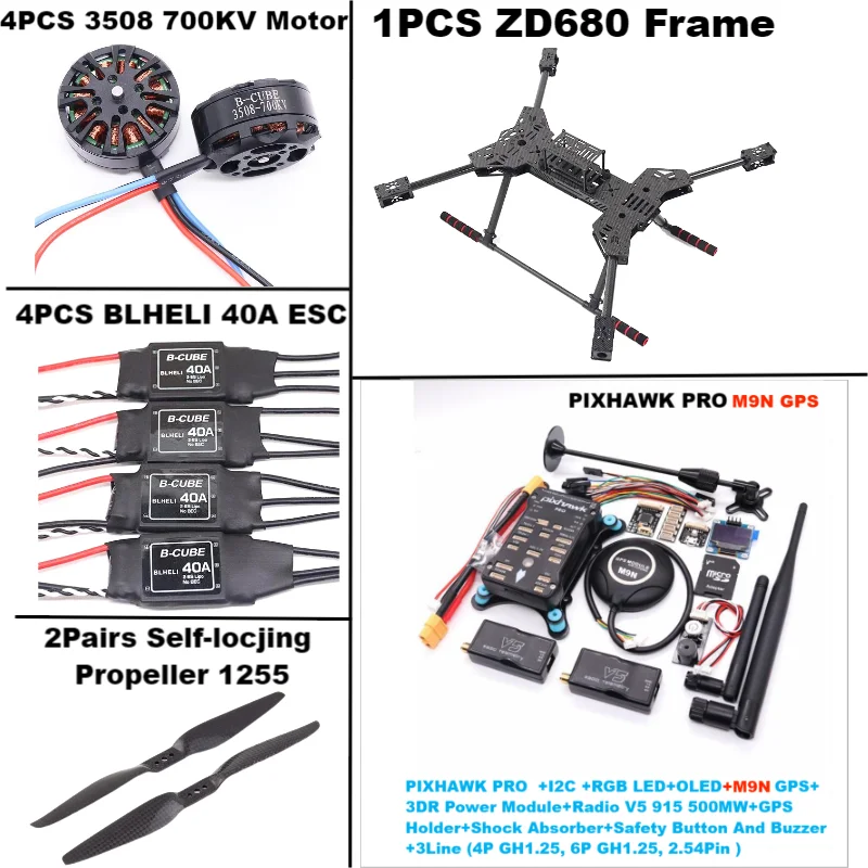 New ZD680 PRO M8N/M9N/M10 Full Carbon Fiber Hexa-Rotor Foldable Arm Hexacopter Frame Kit PIXHAWK with Unflodable Landing Gear