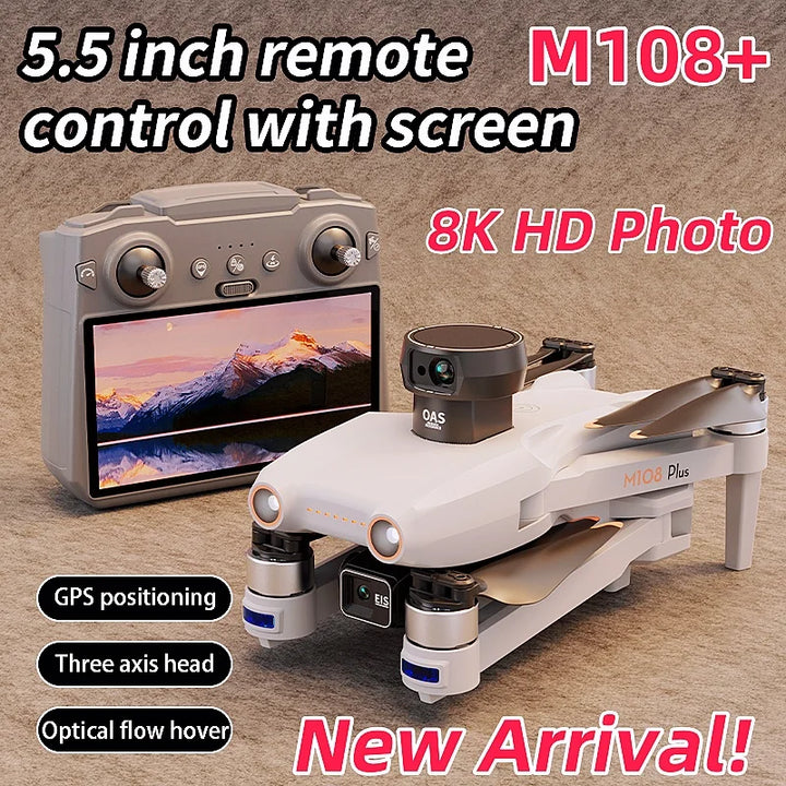High Quality M108 PLUS GPS Drone 5KM 8K Professional HD Dual Camera 3-Axis Gimbal 360 Oas Touch Screen Brushless Drone