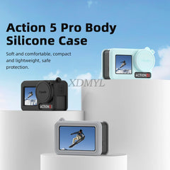 DJI Action 5 Pro/4/3 Silicone Case - Lens Cap Lanyard Protector