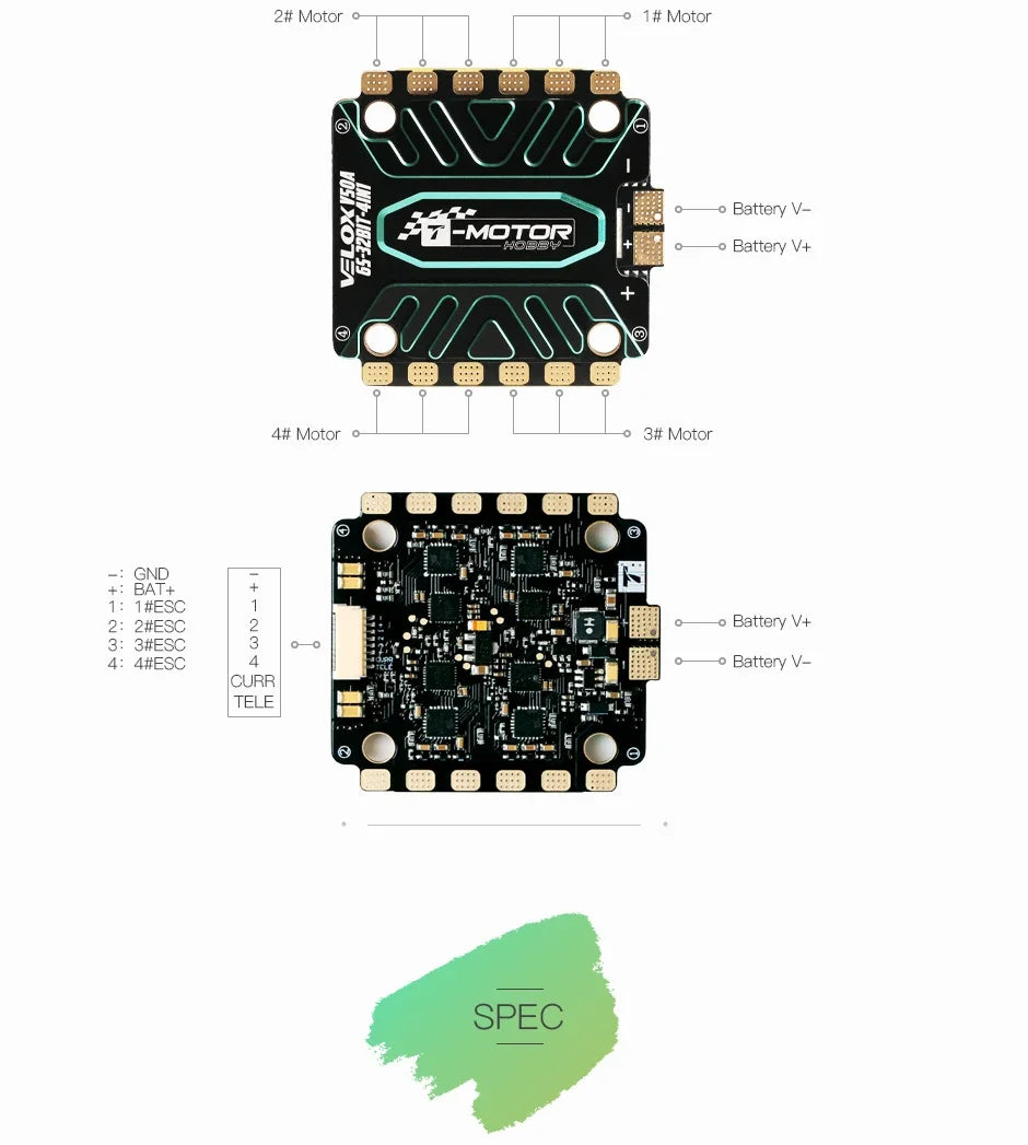 T-Motor VELOX V50A 50A 32Bit BLHELI32 4in1 Brushless ESC 3-6S LIPO W/TMOTOR T4 02 ESC Firmware 30.5x30.5mm for FPV Racing Drone