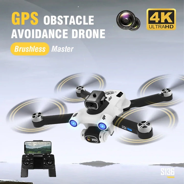 2023 S136 PRO Ultra RC Dron 8K Camera Drone GPS Obstacle Avoidance Drones Quadcopter FPV Wifi 1KM Helicopter Brushless Motor Kid