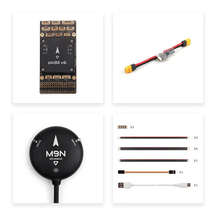 Holybro Pixhawk 6 (PIX32 V6) Flight Controller — FMU v6, PX4 & ArduPilot, Standard & Mini Baseboard, PM02, M9N/M10 GPS Bundles