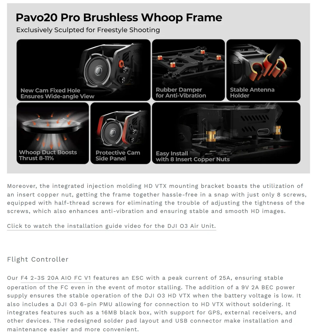 BETAFPV Pavo20 PRO Freestyle Brushless Whoop Quadcopter 2.2'' DJI O3 Cinewhoop NEWEST 2024 ELRS TBS for Caddx Vista RunCam Link